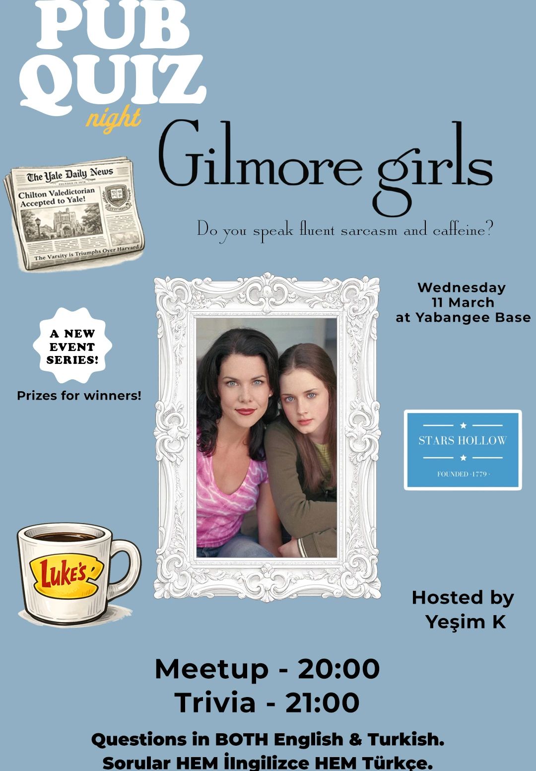 Pub Quiz Night on Gilmore Girls (TV Show): Questions in English & Turkish